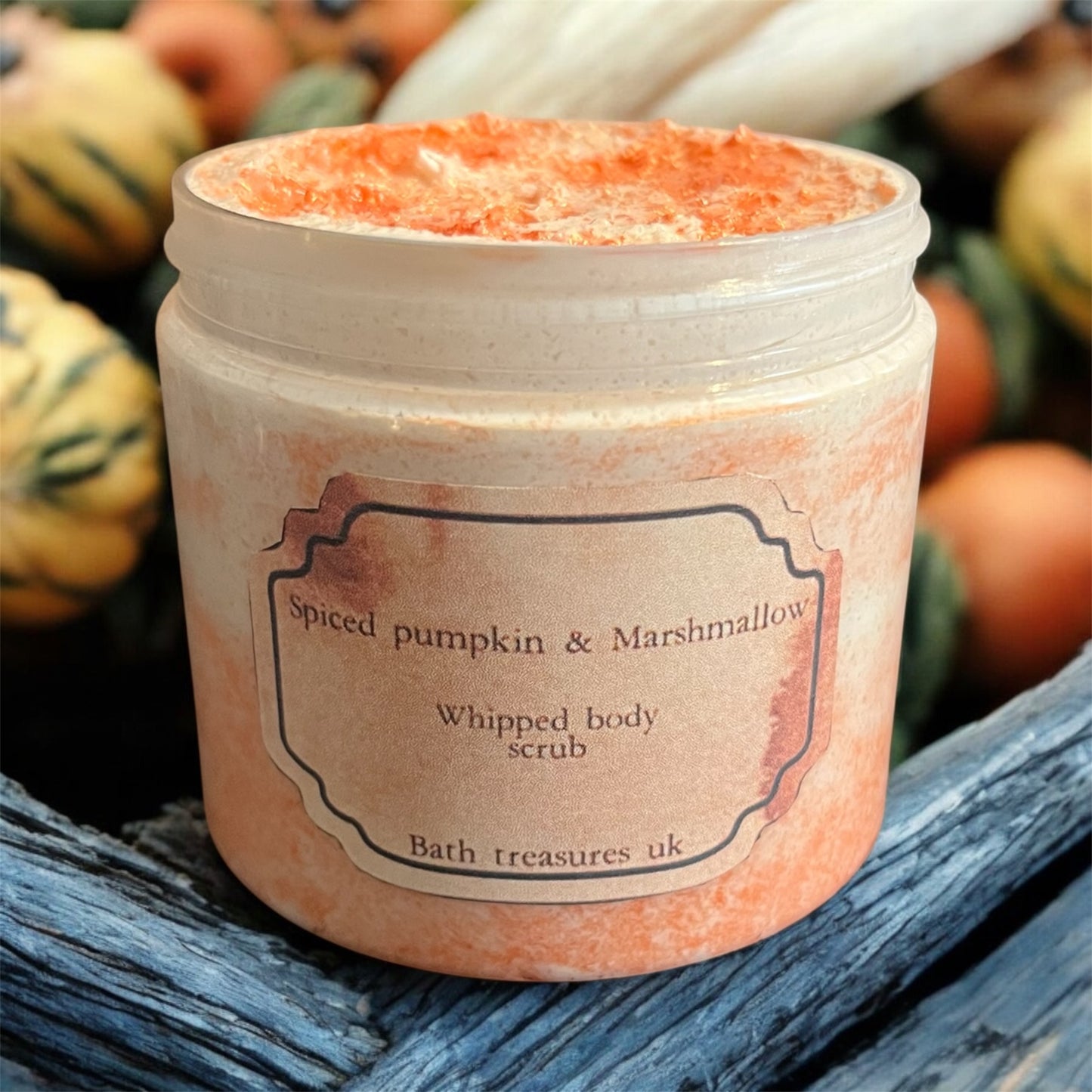 Spiced pumpkin & marshmallow whipped body scrub 💫