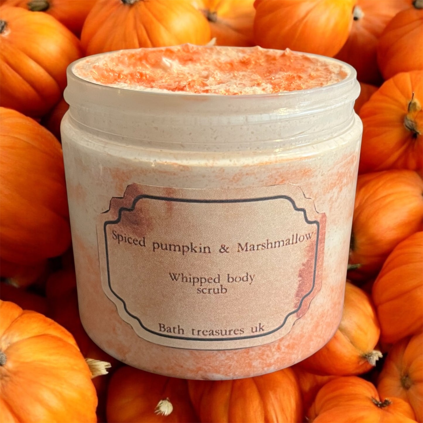 Spiced pumpkin & marshmallow whipped body scrub 💫