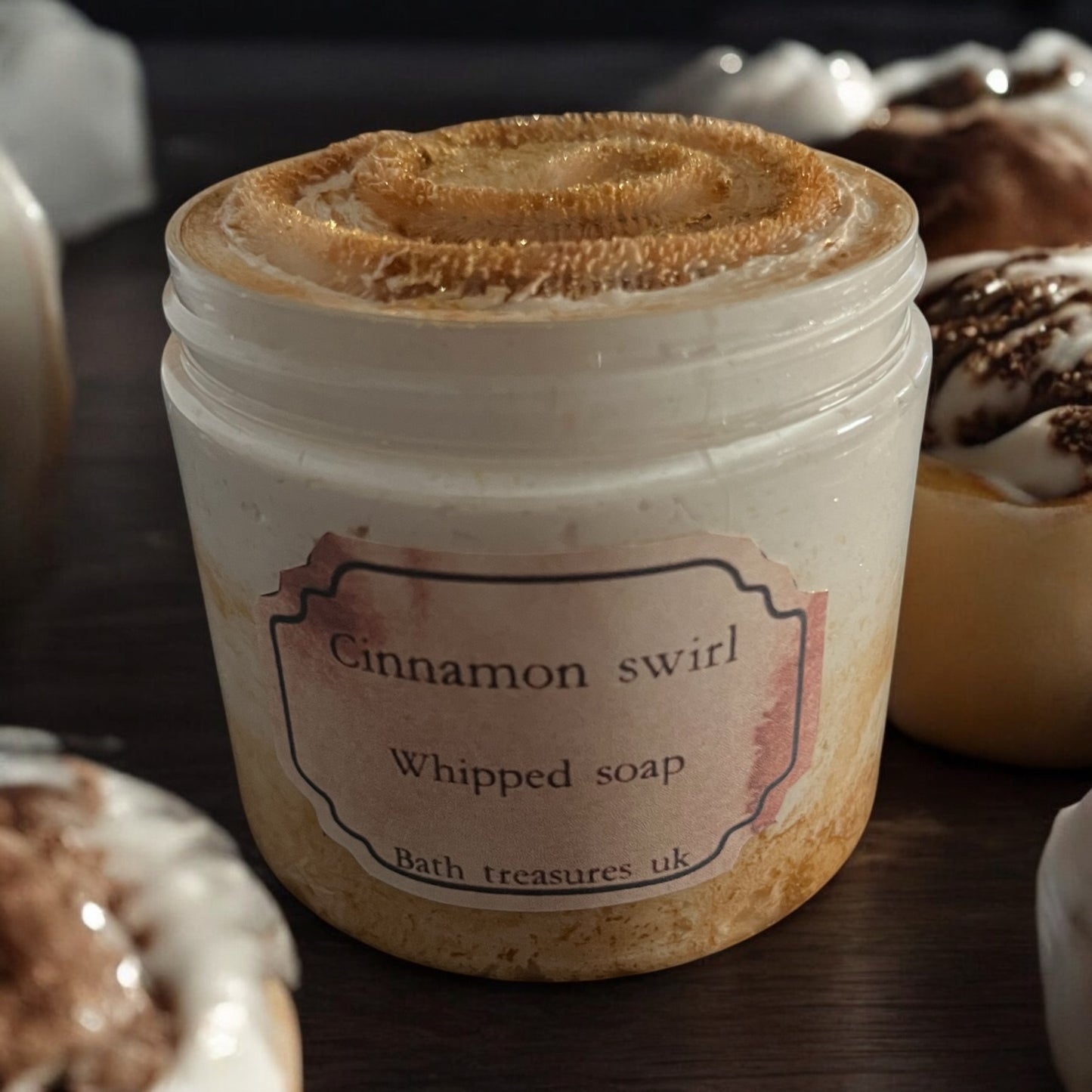 Cinnamon swirl whipped soap 💫