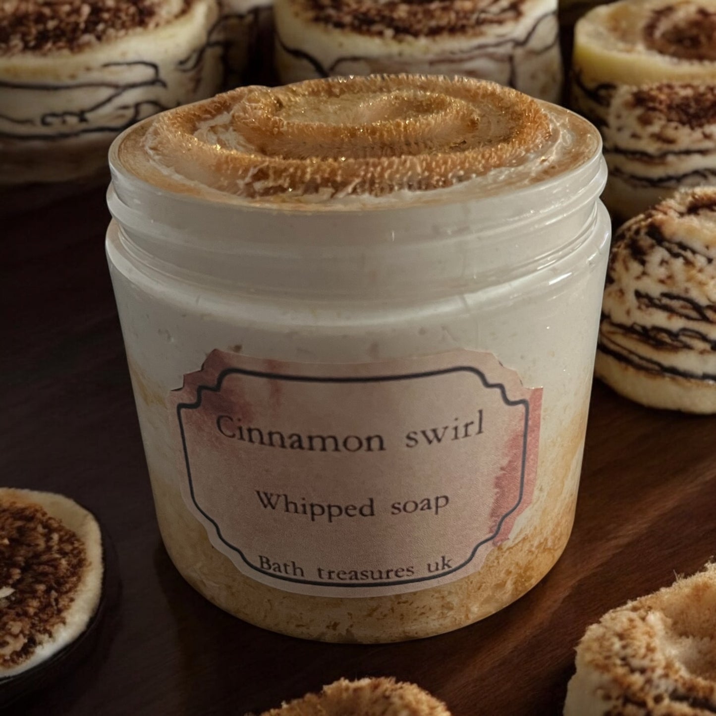 Cinnamon swirl whipped soap 💫