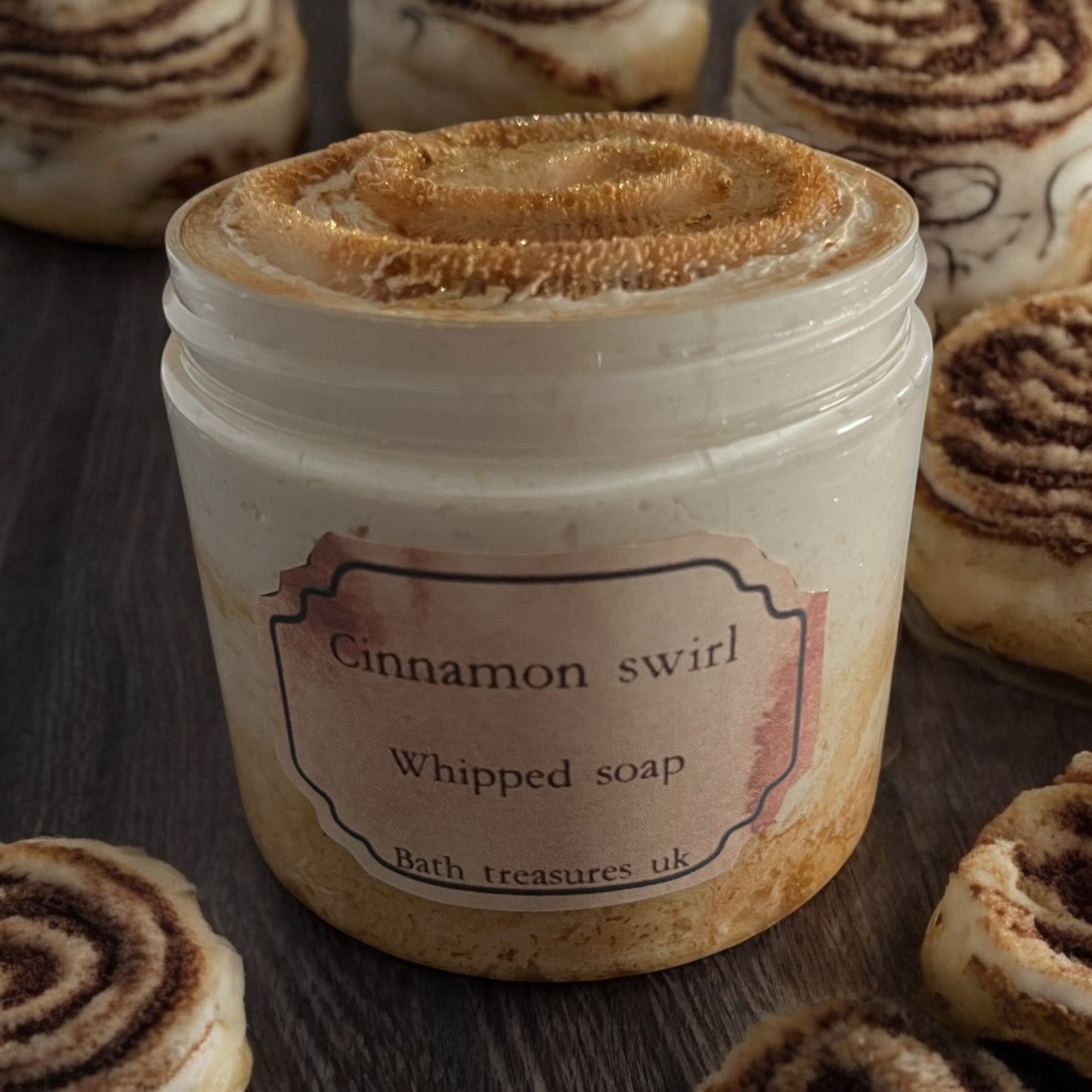 Cinnamon swirl whipped soap 💫