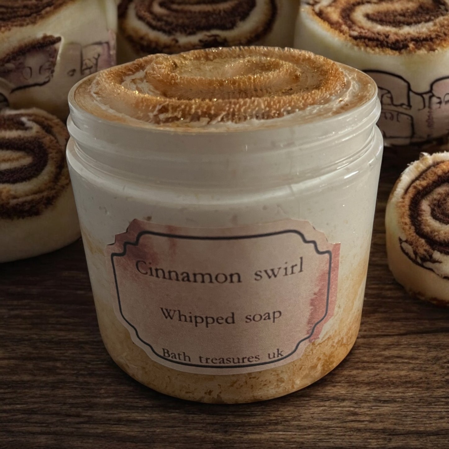 Cinnamon swirl whipped soap 💫